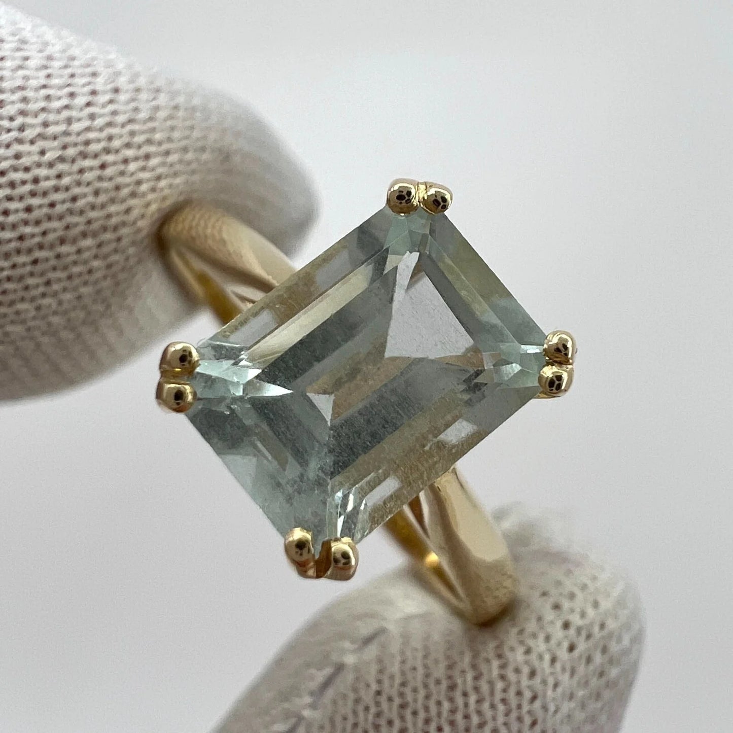 1.50 Carat Blue Aquamarine Emerald Octagon Cut Yellow Gold Solitaire Ring