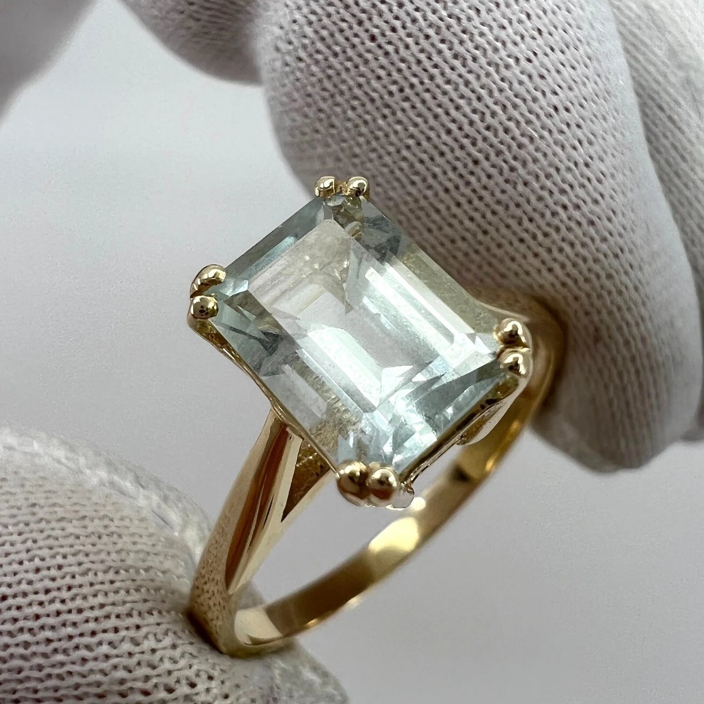1.50 Carat Blue Aquamarine Emerald Octagon Cut Yellow Gold Solitaire Ring