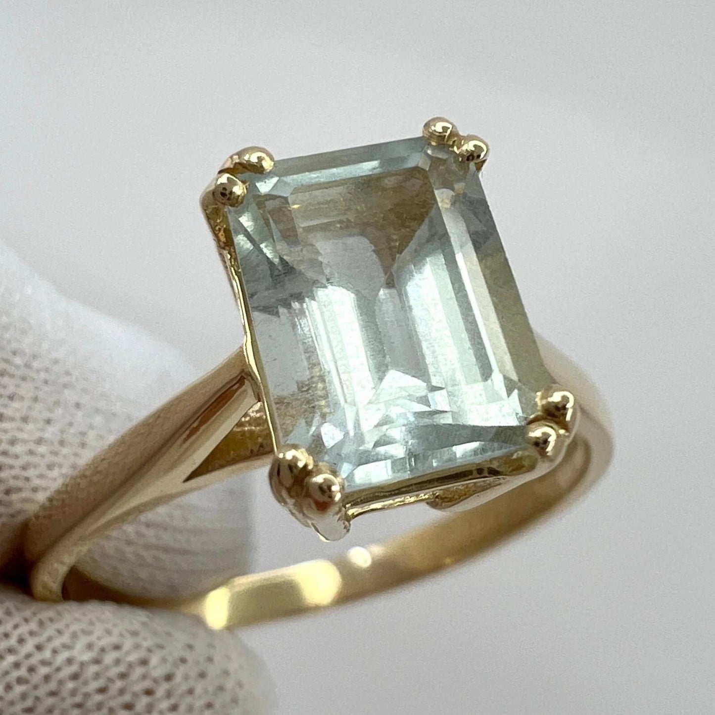 1.50 Carat Blue Aquamarine Emerald Octagon Cut Yellow Gold Solitaire Ring