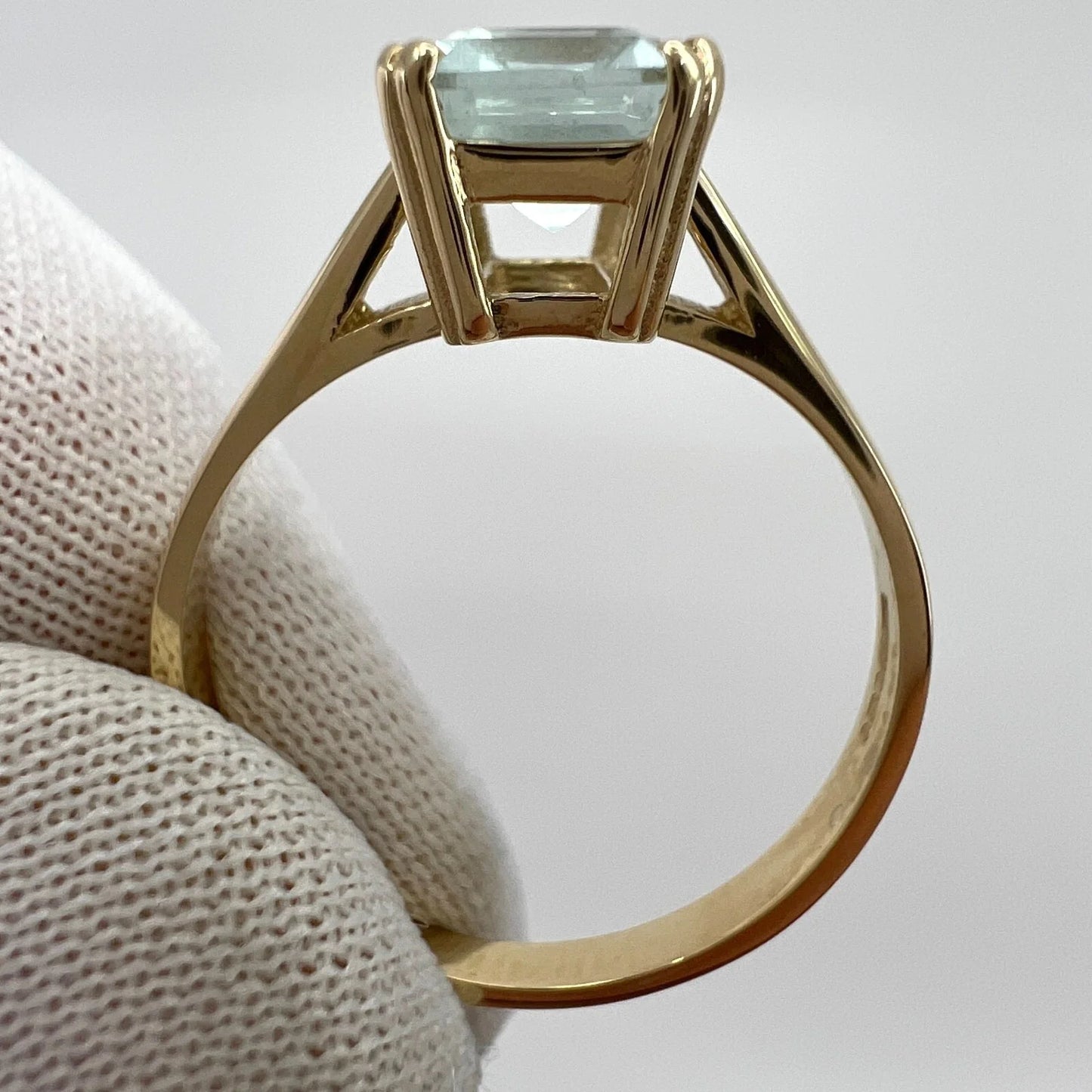 1.50 Carat Blue Aquamarine Emerald Octagon Cut Yellow Gold Solitaire Ring