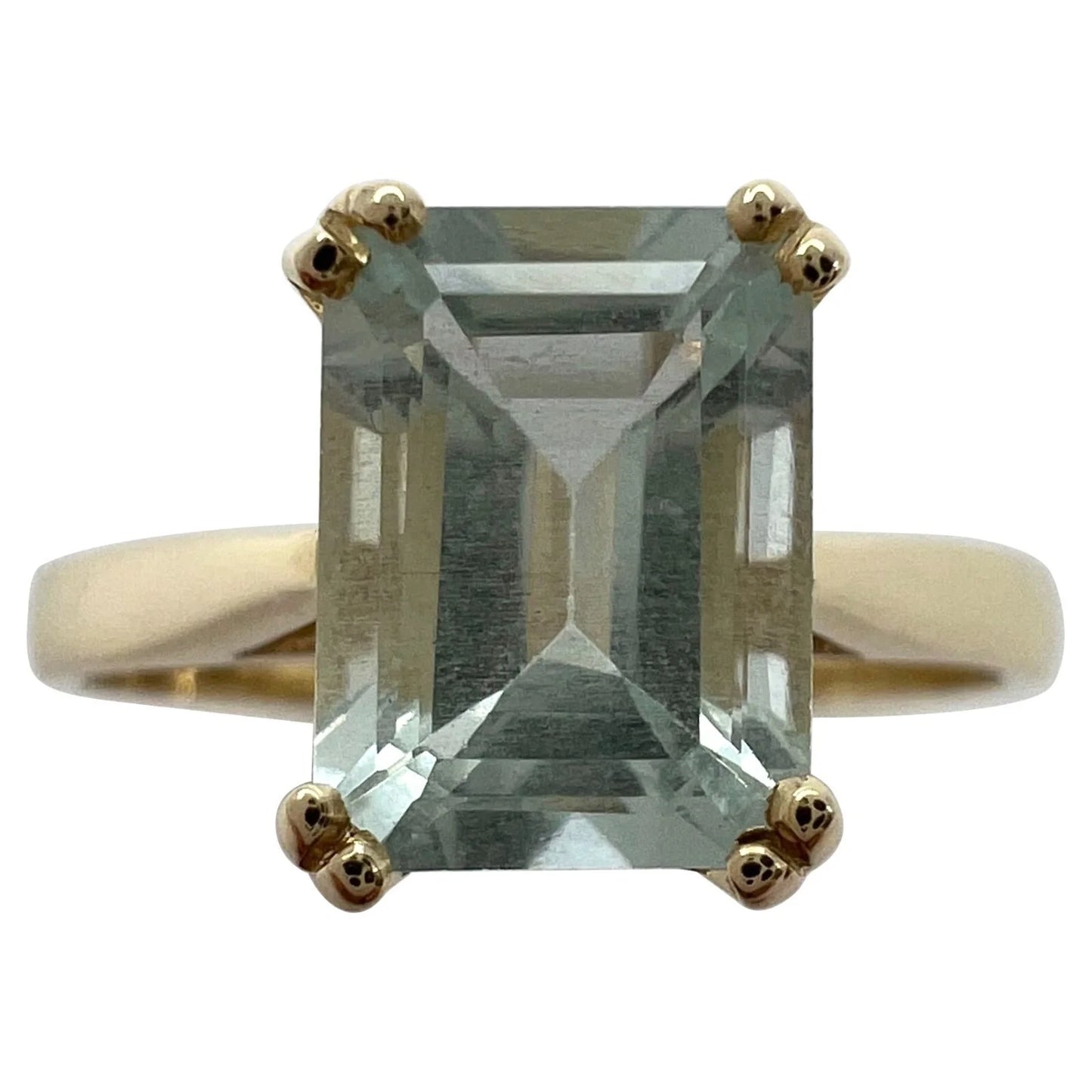 1.50 Carat Blue Aquamarine Emerald Octagon Cut Yellow Gold Solitaire Ring